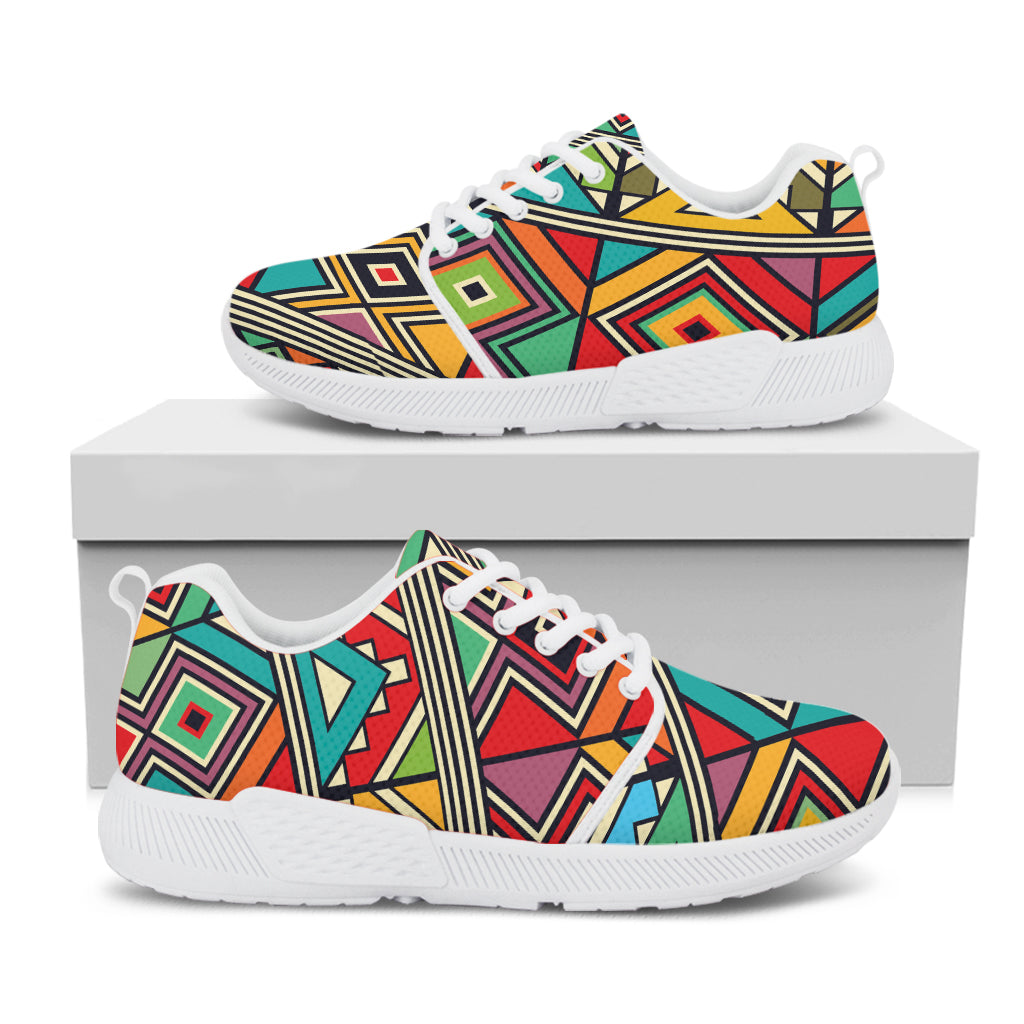 Retro African Ethnic Tribal Print White Athletic Shoes