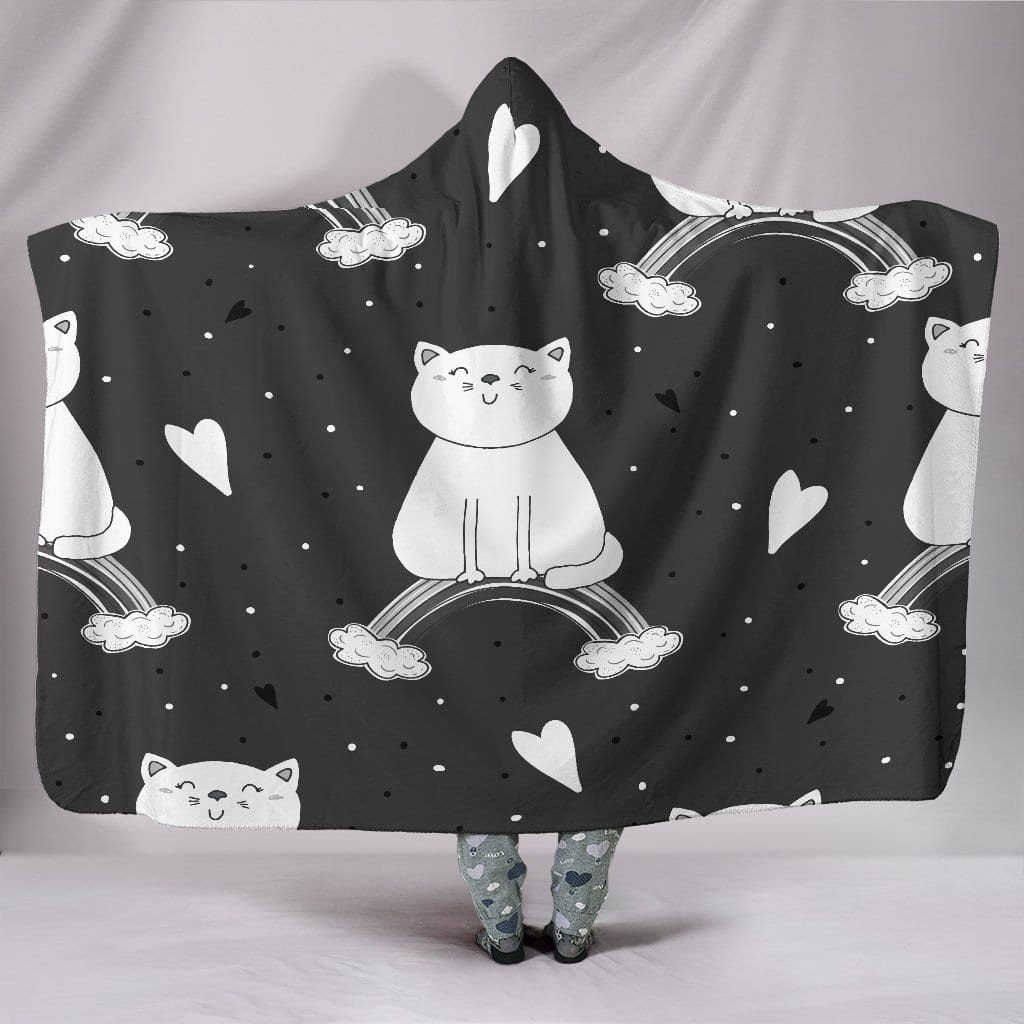 Customised Hoodie Blanket Black And White Kitten