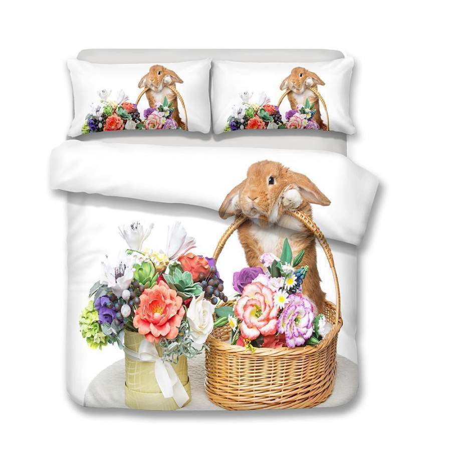 3D Design Rabbits Pattern Queen King Size 3Pcs Bedding Sets Quilt Pillow Coverlets Sets Rabbit  Animals