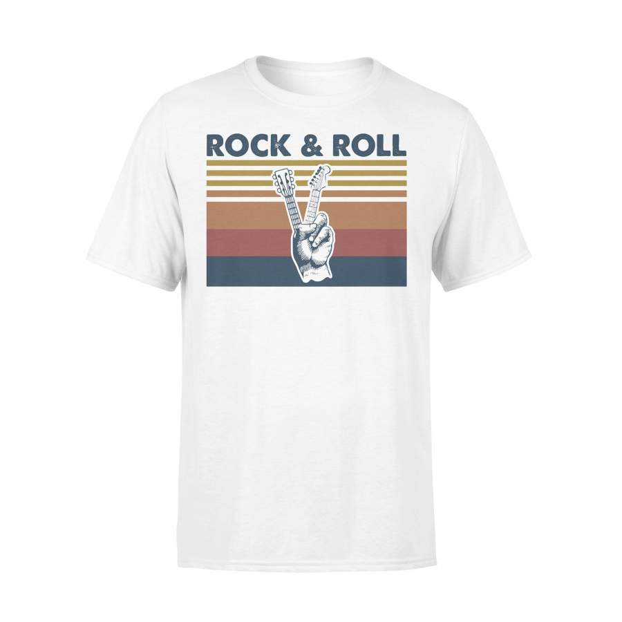 Rock And Roll Will Never Die Guitar Bass Vintage Retro T-shirt