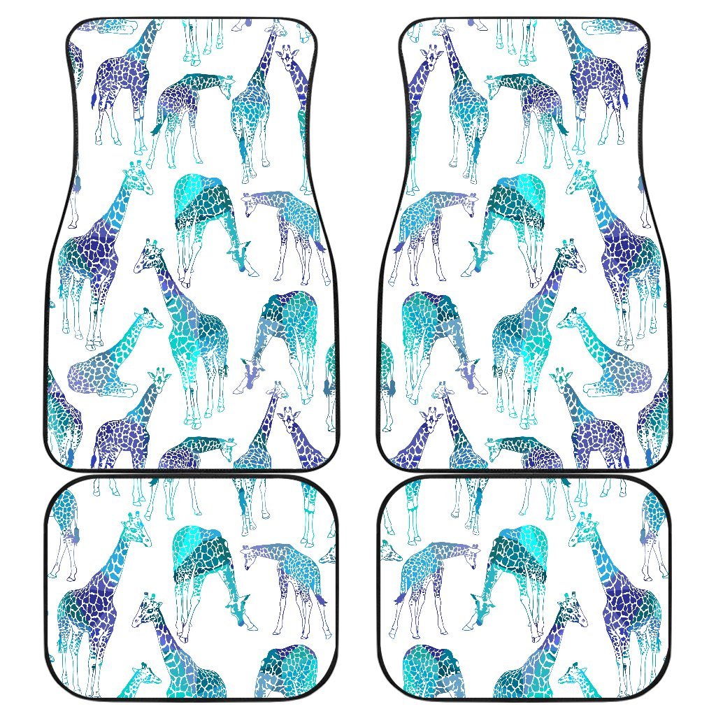 Turquoise Giraffe Pattern Print Front And Back Car Floor Mats, Front Car Mat