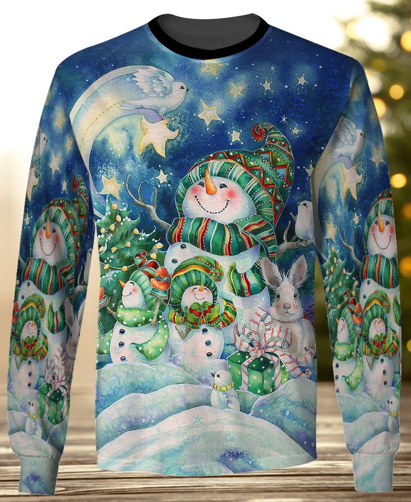 3D Full Printing Snowman And Starry Night Shirt Gift For Christmas Holiday 3D Sweatshirt