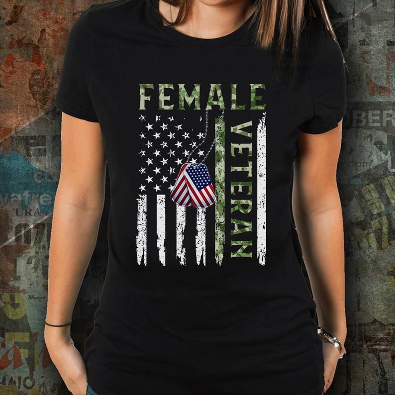 Female Veteran American Flag Proud Women Soldier T Shirt Women T-Shirt Hoodie