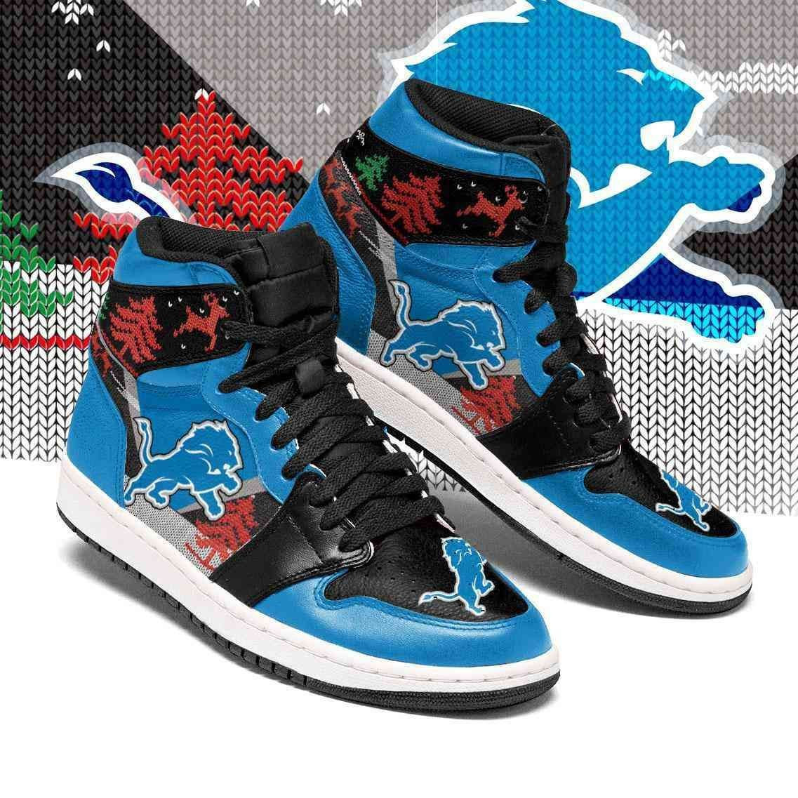 Awesome Christmas Detroit Lions Design Air Jordan 1 High Printing Shoes Sneaker