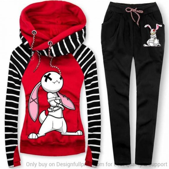 Rabbit Casual Hooded Sweatshirt Pants Suit Ln