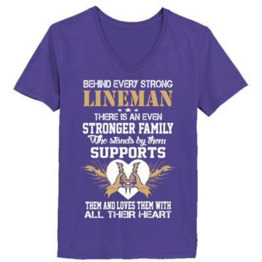 AGR Behind Every Strong Lineman Family Supports Loves All Their Heart – Ladies’ V-Neck T-Shirt