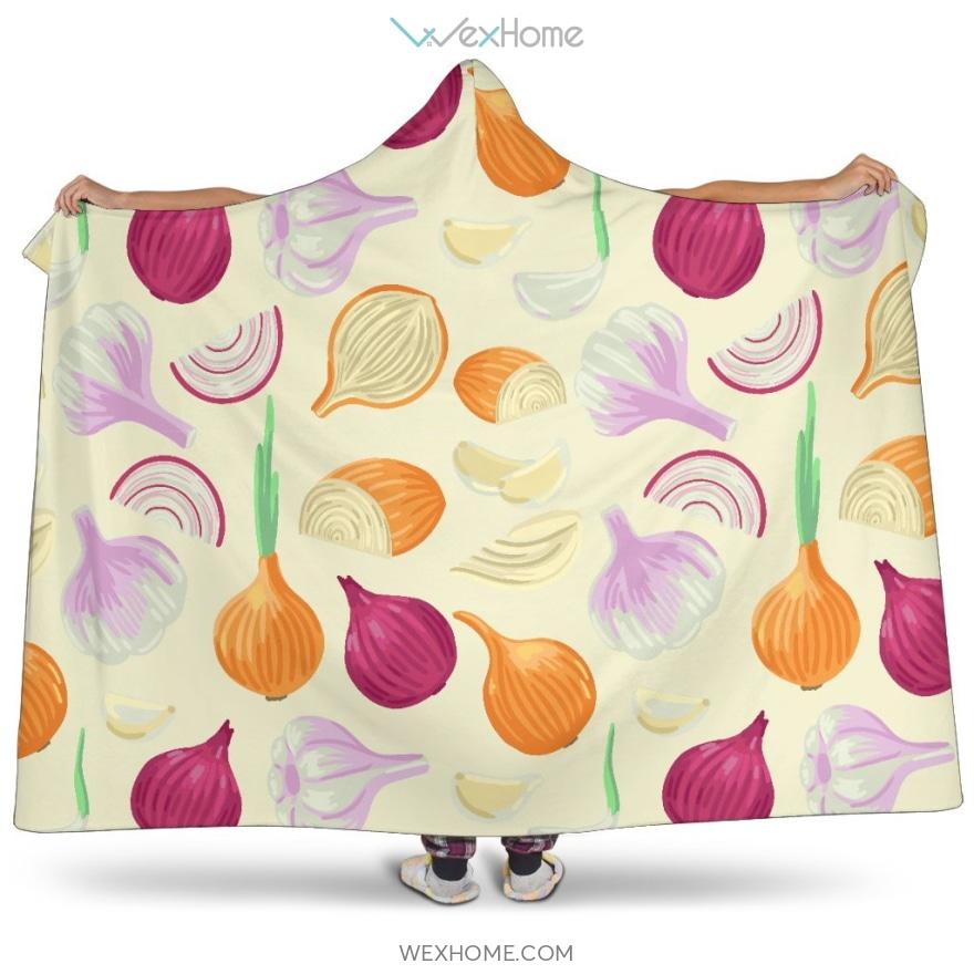 Onion Garlic White Red Pattern Hooded Blanket