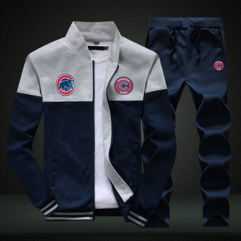 Chicago Cubs Sweatshirt +Sweatpants Mens Clothing 2 Pieces Sets Slim Tracksuit