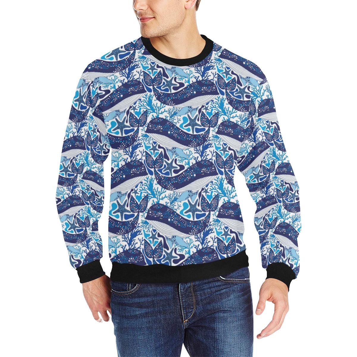 Whale Starfish Pattern Men’s Crew Neck Sweatshirt