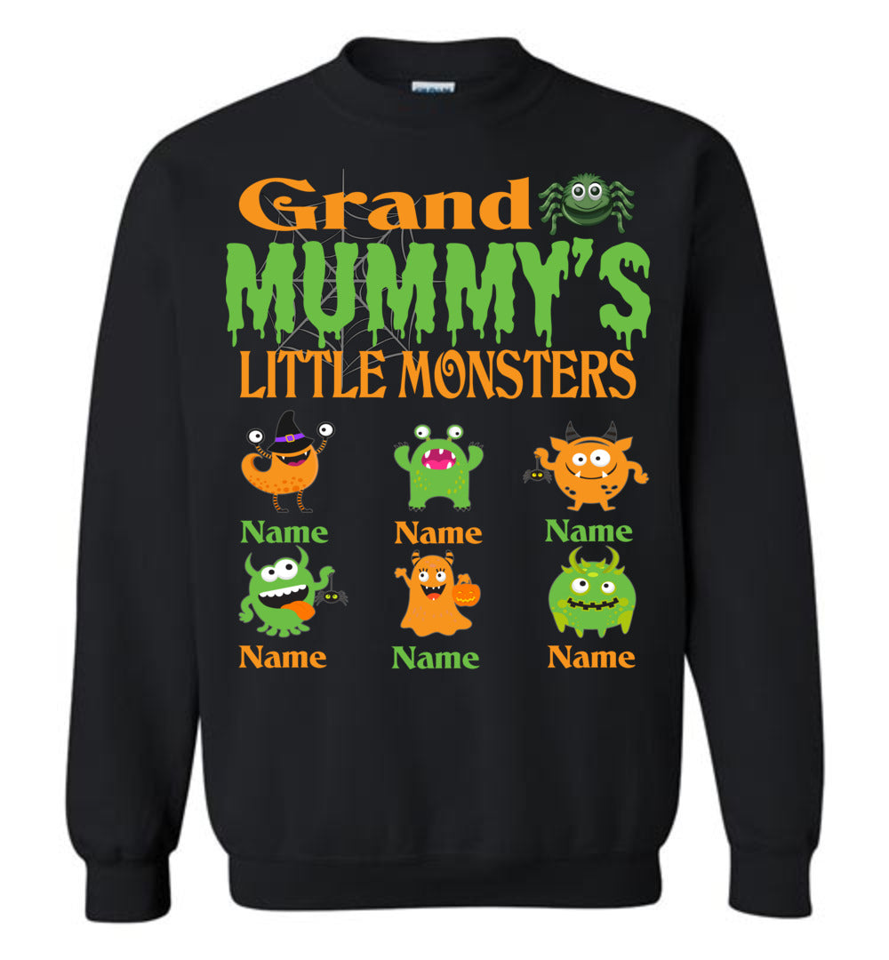 Grand Mummy’S Little Monsters Grandma Halloween Crewneck Sweatshirt