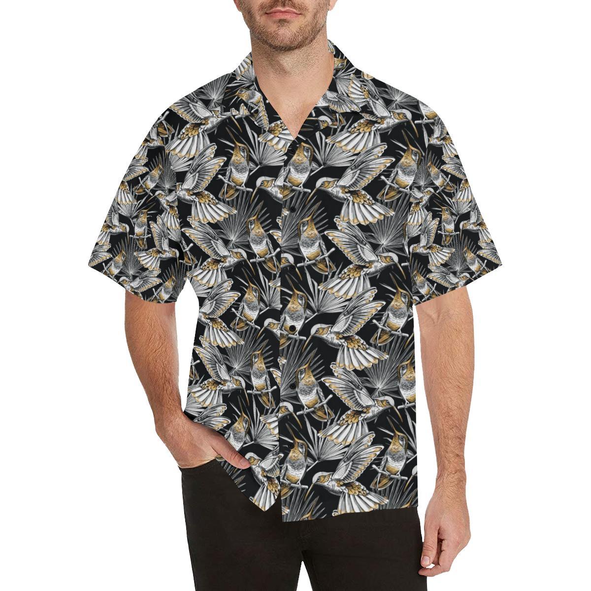 Hummingbird Gold Design Themed Print Hawaii Unisex Aloha Short Sleeve Casual Shirt Ha15781