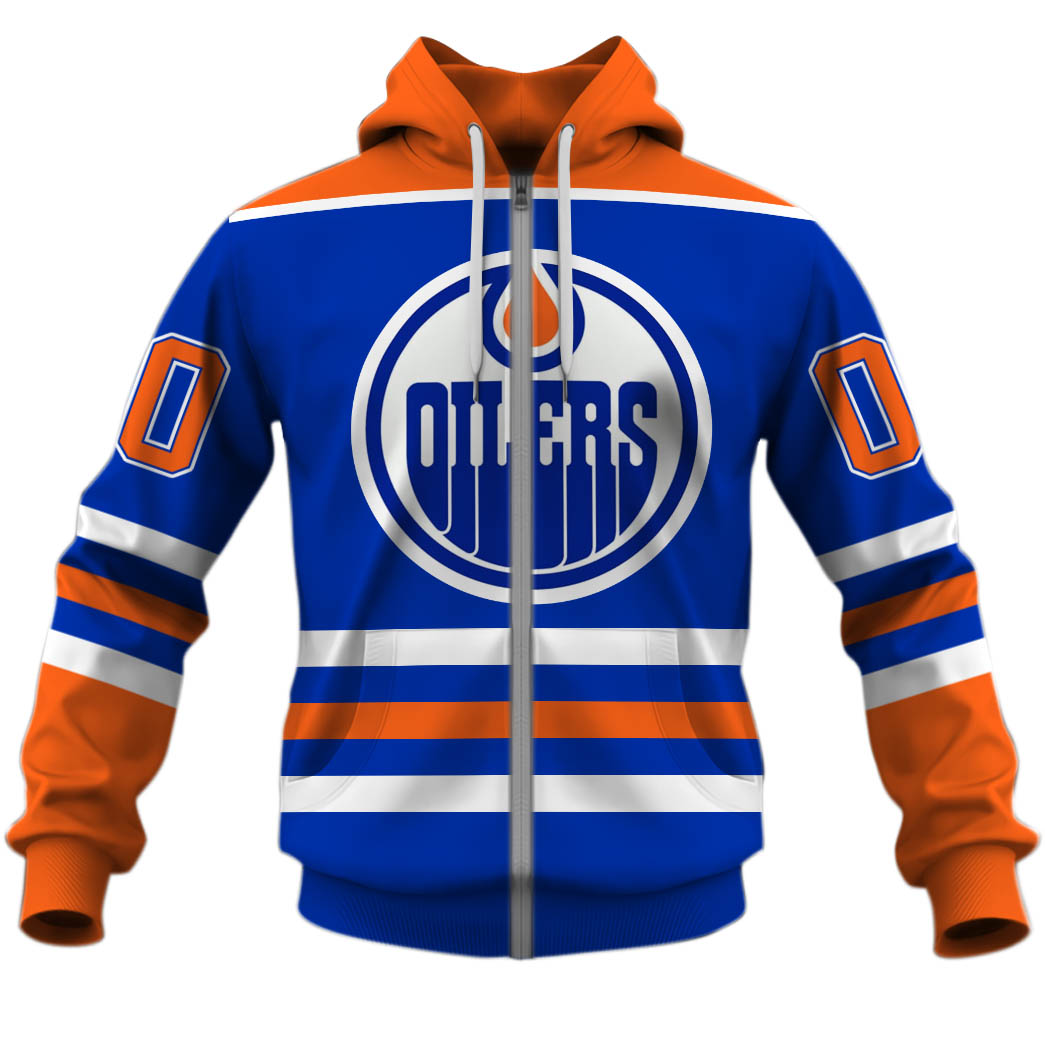 Edmonton Oilers Custom Name Number 80S Throwback Vintage Away Jersey Zip Up Hoodie