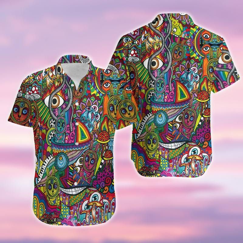 Amazing Colorful Hippy Bunny Unisex Hawaiian Aloha Shirts