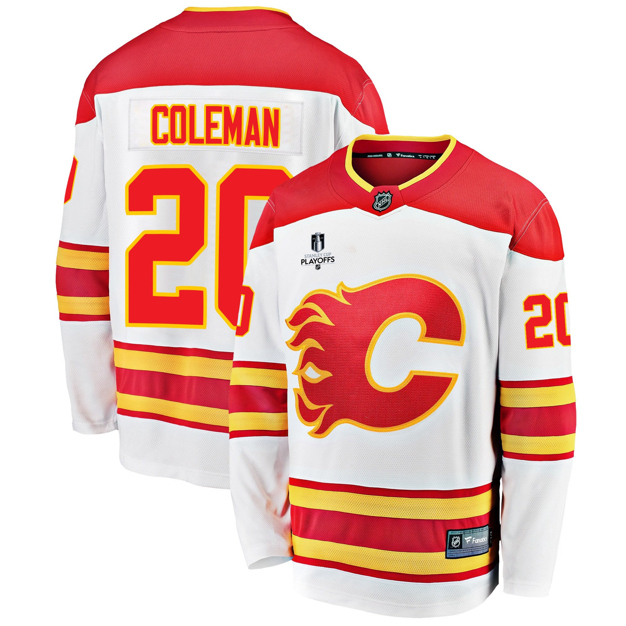 Calgary Flames Blake Coleman 20 Away 2022 Stanley Cup Playoffs Breakaway Men Jersey – White