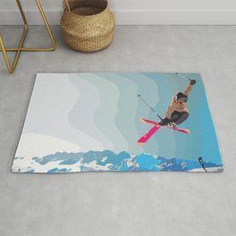 Men Jumps With Skies On Piste With Mountains And Sky Background Rug TTVNNYJ DNNTVN