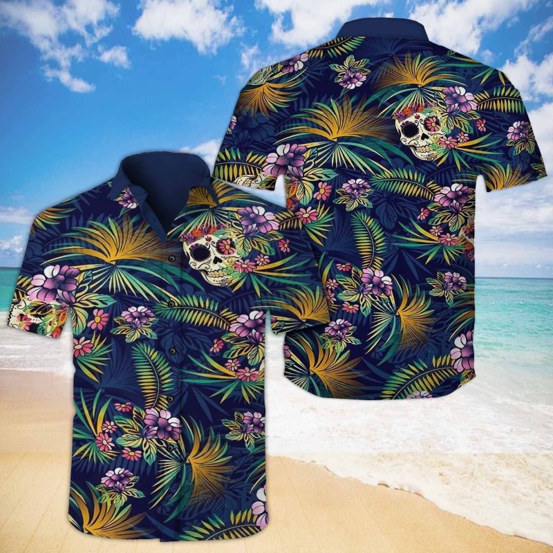 Skull Tropical Hawaii Iv Graphic Print Short Sleeve Hawaii Casual Shirt Ha98527