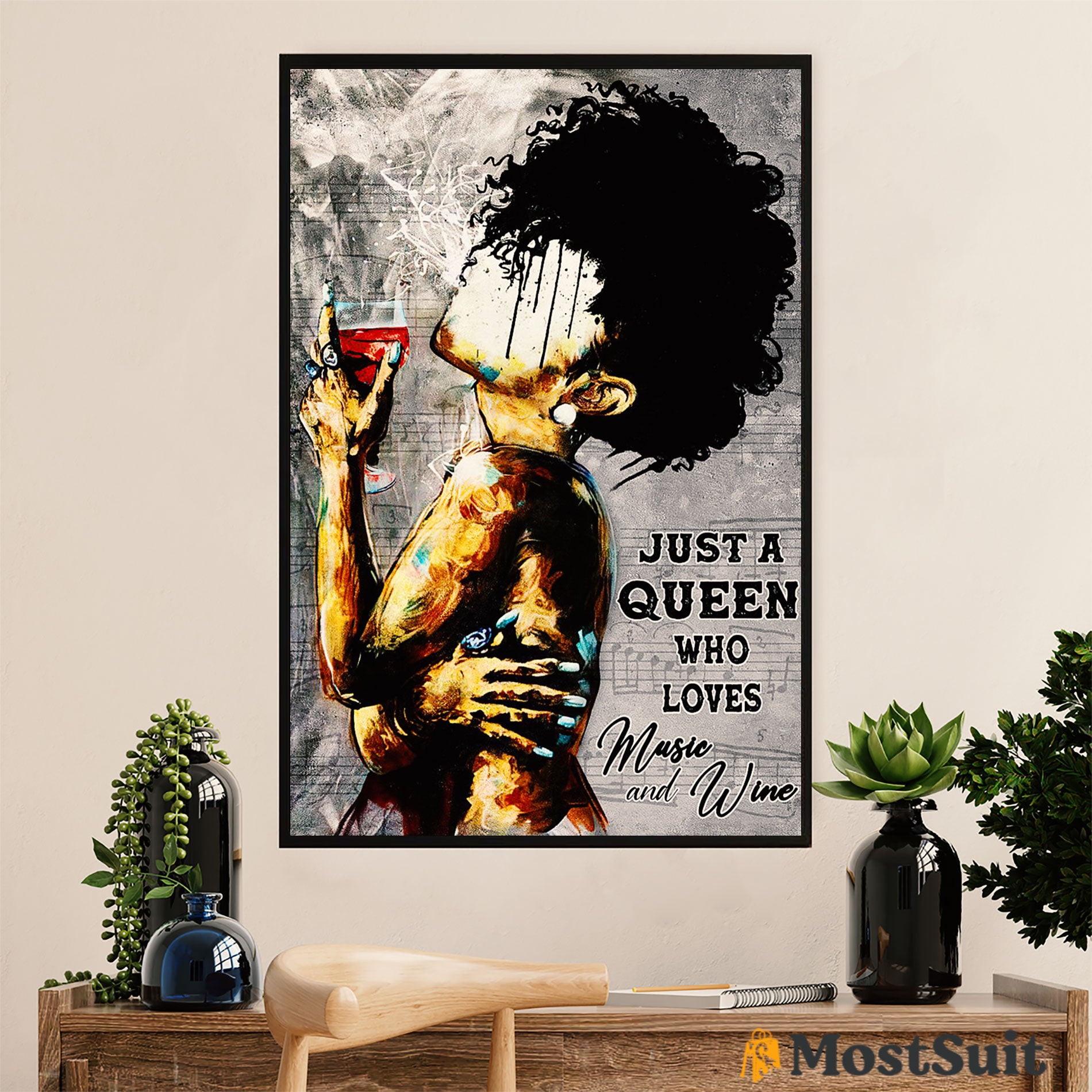 African American Afro Poster | Gift For Black Girl | Juneteenth Day Room Wall Art – Black Queen Music Wine