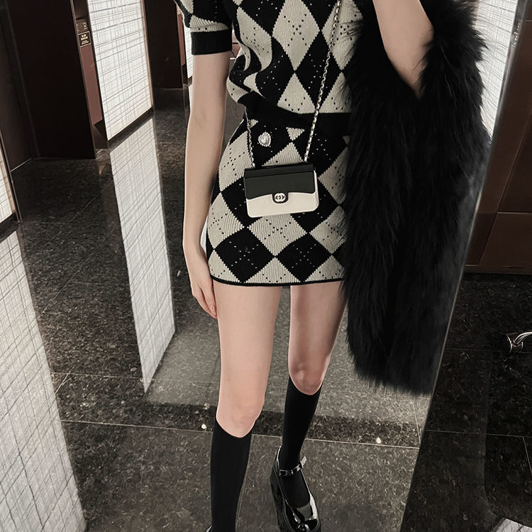 Two Piece Set Crop Top and Skirt Suit Women Summer Cute Knit Plaid arygle Striped Sweater T Shirt Mini Skirts Korean Clothes y2k alx