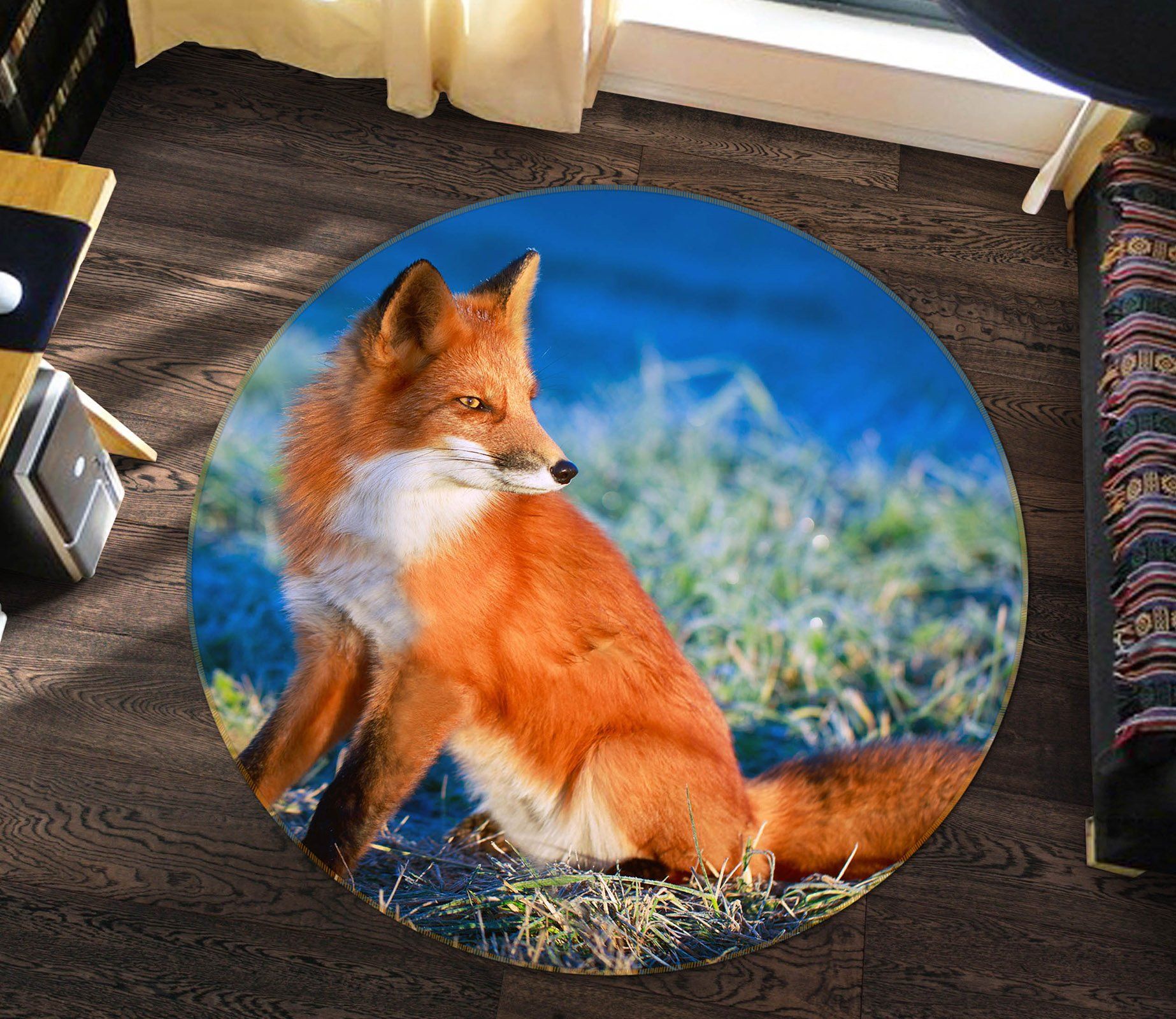 3d Orange Fox Wild Animal Round Rug Home Decor