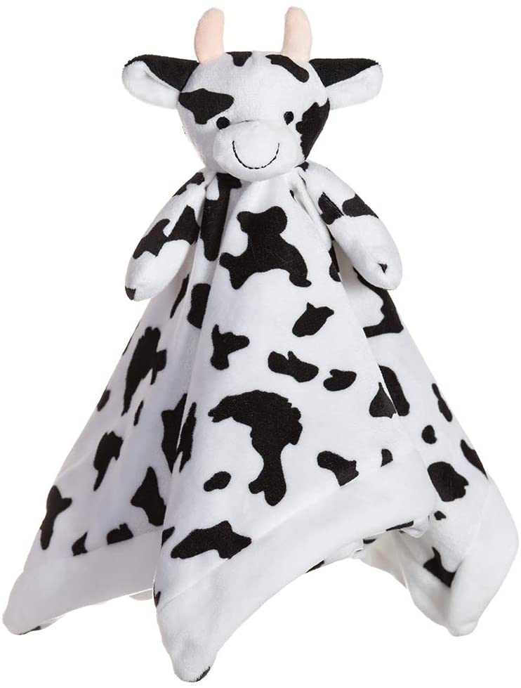 Stuffed Animals Cow Security Blanket Infant Nursery Character Blanket Luxury Snuggler Plush Baby Lovey(Cow, 13 Inches)