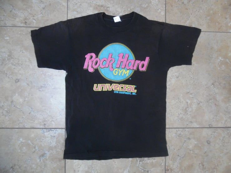 Vtg Rock Hard Gym Hard Rock Cafe Parody Funny Comical Black Shirt