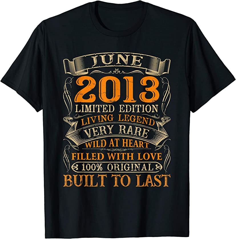 Vintage June 2013 Shirt 8 Years Old 8th Birthday Gifts T-Shirt