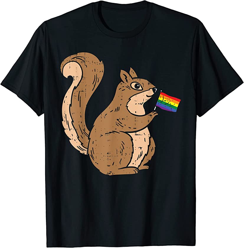 Squirrel Rainbow Flag Cute Gay Pride LGBT Animal Lover Gift T-Shirt