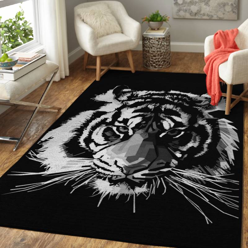 tiger in grayscale  – Animals Area Rug Carpet