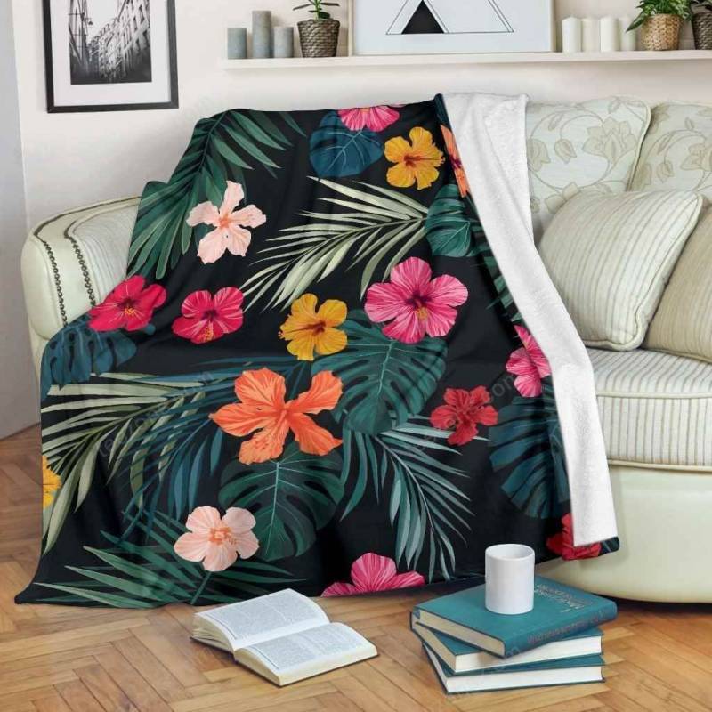 Tropical Flowers Hawaii Pattern Premium Fleece Blanket