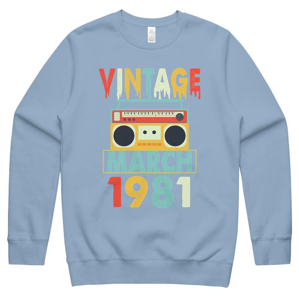 Birthday Vintage March 1981 Crewneck Sweatshirt