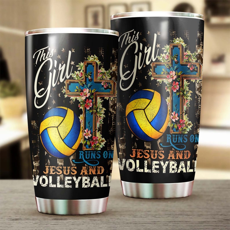 This Girl Runs On Jesus And Volleyball Tumbler-Jesus Gift -Birthday Christmas Gift For Jesus Lover Catholic Christians