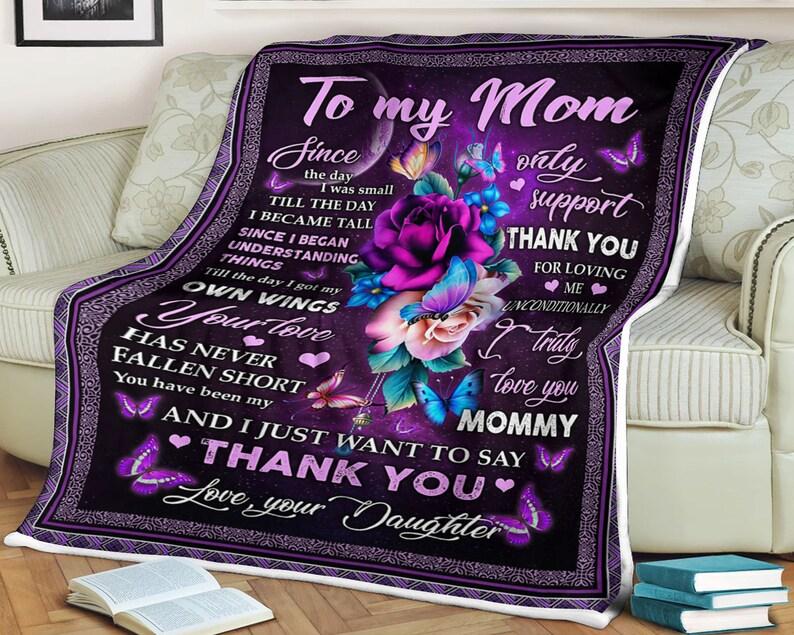 To My Mom Butterfly Blanket,Thank You For Loving Me Unconditionally I Truly Love You Mommy, Gift For Mom Family Home Decor Bedding Couch Sofa Soft And Comfy Cozy