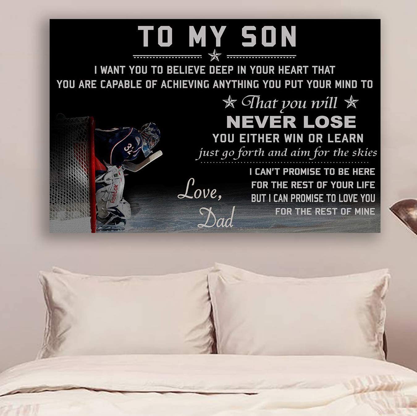 Poster for Room Aesthetic -Command Strips Wall Decor – Cv894 Lhd Hockey Poster – Dad to Son – Never Lose