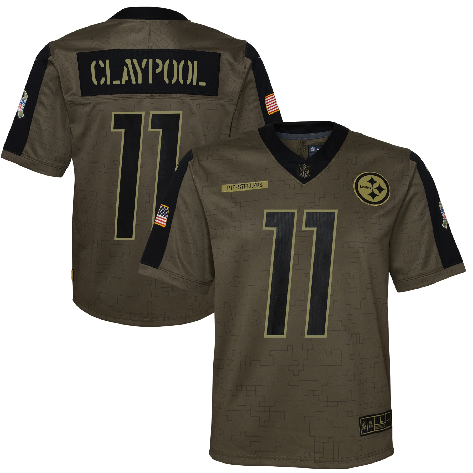 Youth Pittsburgh Steelers Chase Claypool Olive 2021 Salute To Service Game Jersey