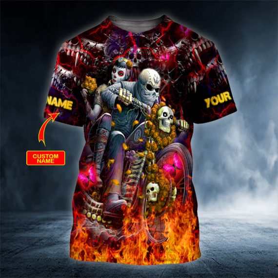 Racer Rider Biker Couple Love Skull Personalized 3D All Over Printed Unisex Tshirt Us Size