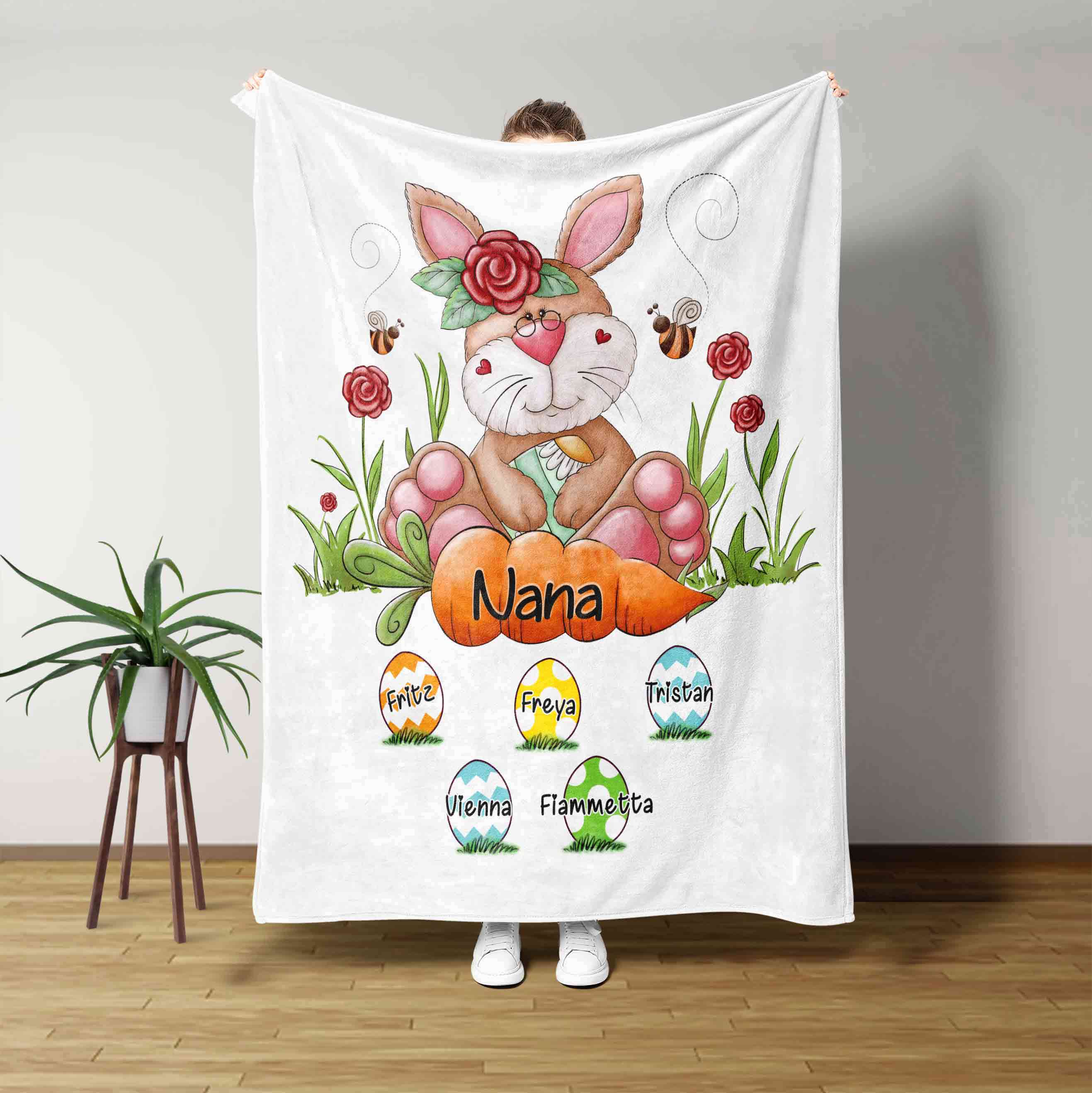 Nana Blanket, Rabbit Blanket, Carrot Blanket, Bee Blanket, Flower Blanket, Egg Blanket, Custom Name Blanket