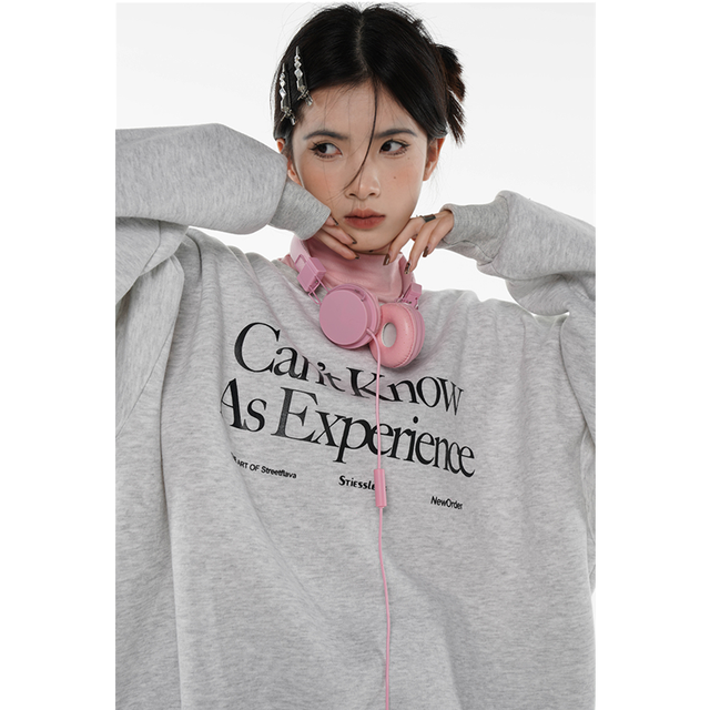 Women Wine Red Sweatshirt Letter Printing Round Neck Korean Fashion Hip Hop Oversize Leisure Winter Long Sleeves Pullover Tops alx