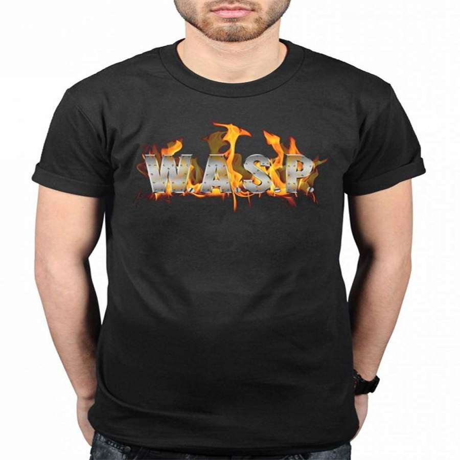 WASP World Domination T-Shirt Flaming Logo Fire Heavy Metal Band