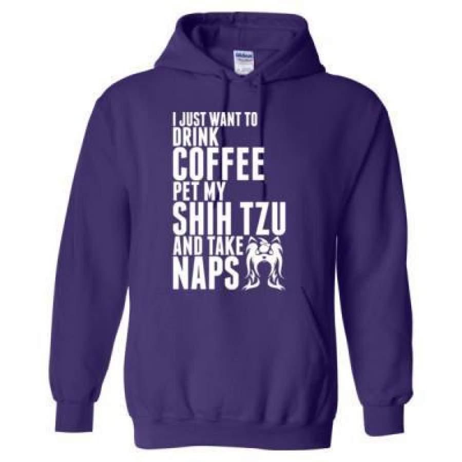 AGR Just Want To Drink Coffee Pet My Shih Tzu Dog Take Naps – Heavy Blend™ Hooded Sweatshirt