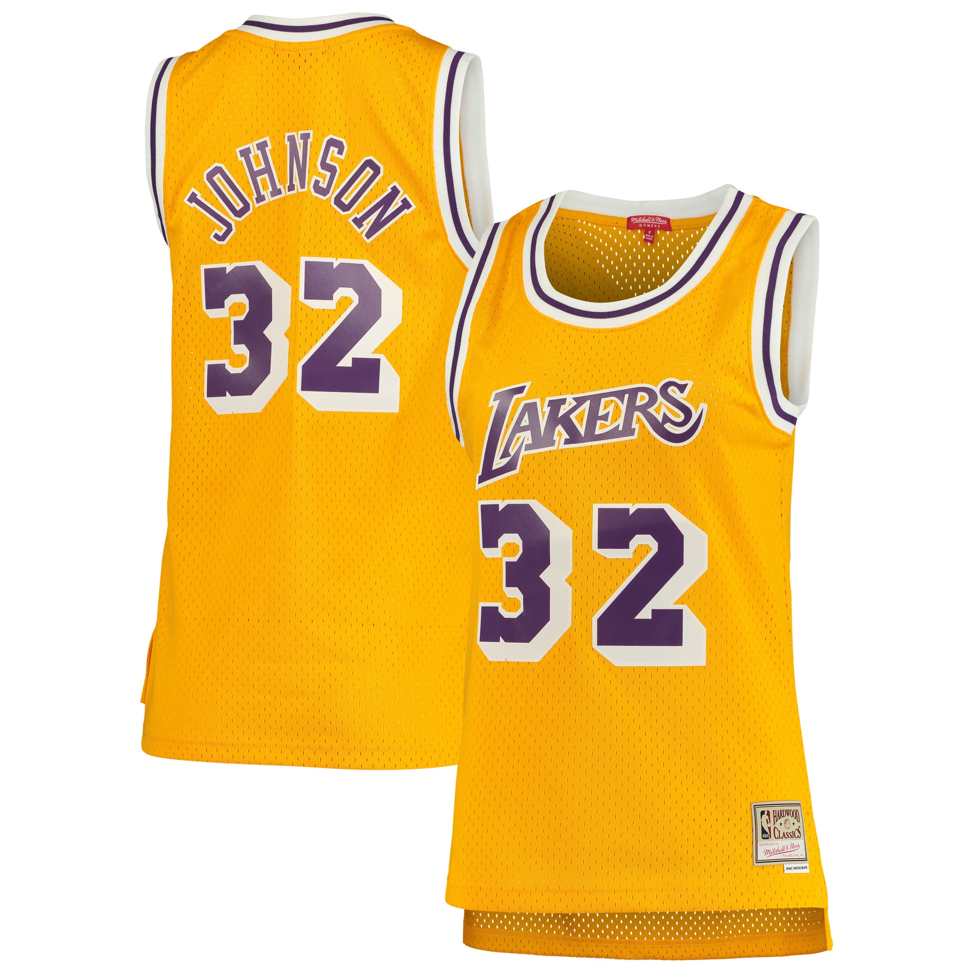 Women's Mitchell & Ness Magic Johnson Gold Los Angeles Lakers 1984-85 Hardwood Classics Swingman Jersey