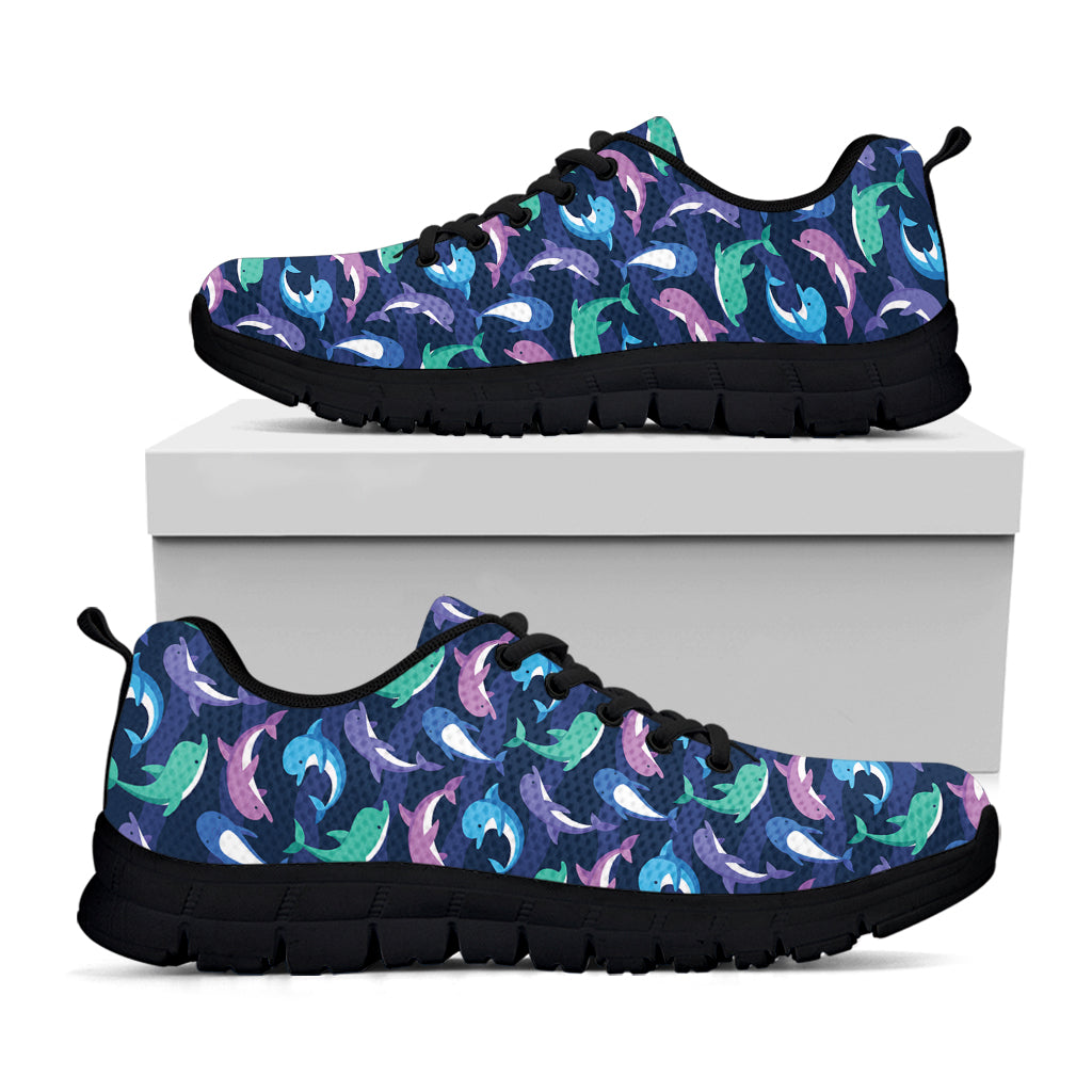 Colorful Dolphin Pattern Print Black Sneakers