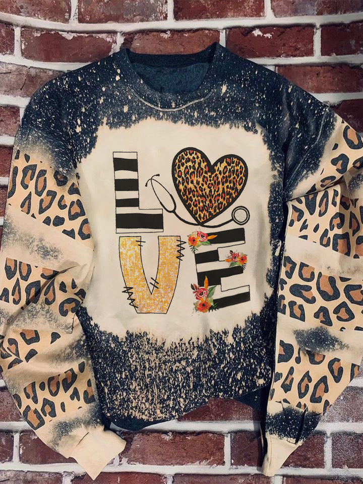 Tmarc Tee Love Heart Nurse Leopard Bleached Sweater