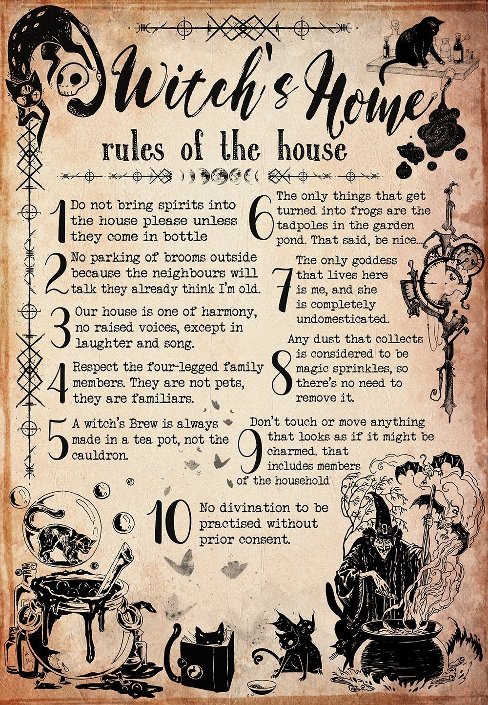 Cat Witch’S Home Rules Of The House For Halloween Canvas And Poster, Canvas Prints, My Poster Wall, Canvas Wall Art, Wall Decor Visual Art, Halloween Gift, Happy Halloween