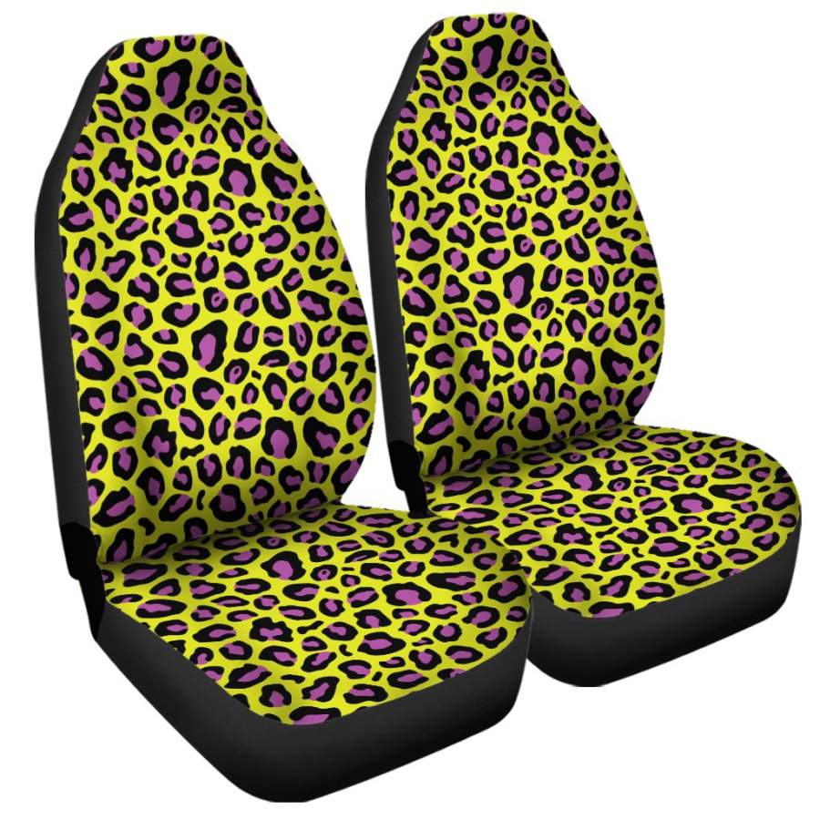 Yellow And Purple Leopard Pattern Print Universal Fit Car Seat Covers