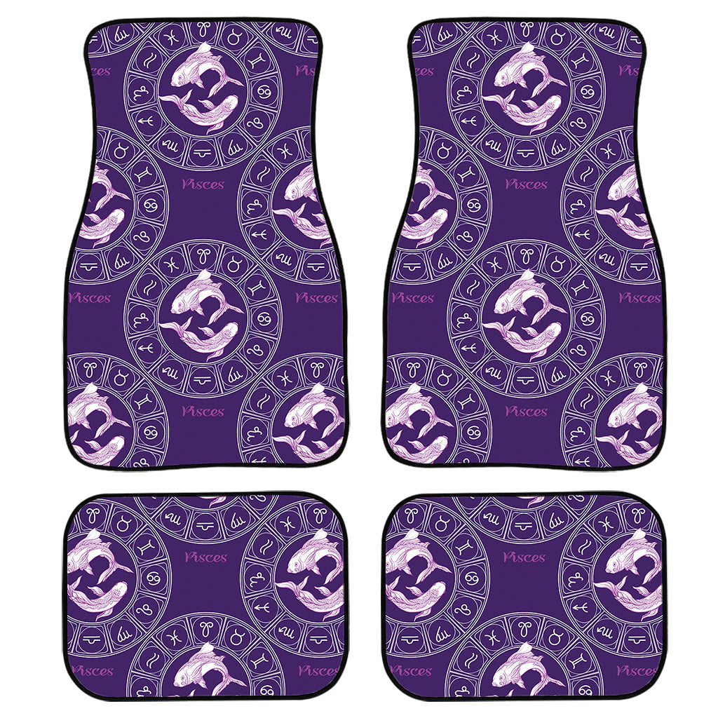 Purple Pisces Zodiac Pattern Print Front And Back Car Floor Mats, Front Car Mat