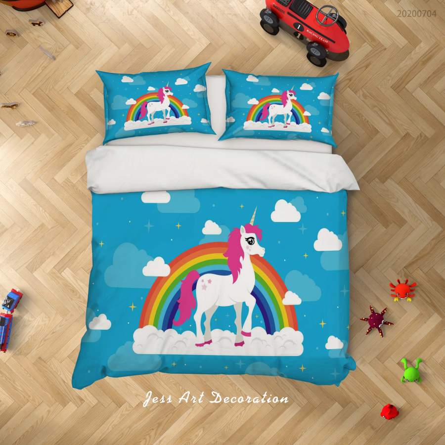 3D Blue Rainbow Unicorn Quilt Cover Set Bedding Set Duvet Cover Pillowcases SF61