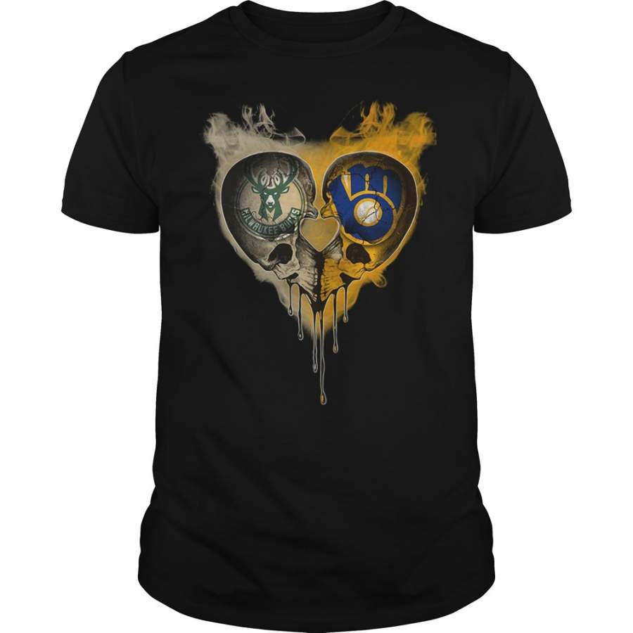 Skull Milwaukee Bucks and Milwaukee Brewers are heart T-Shirt