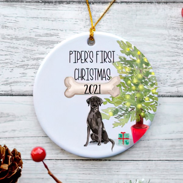 Personalized Black Lab Puppy’S First Christmas Ornament, Black Lab Ornament