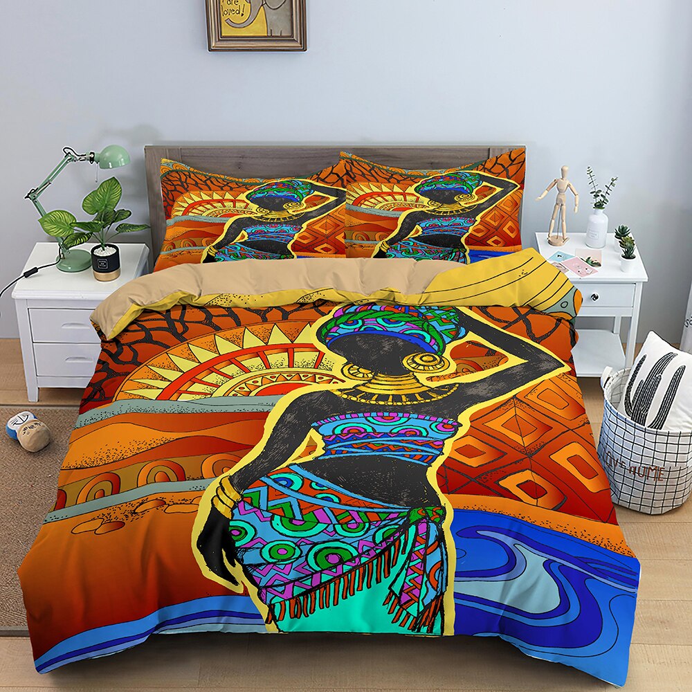 3D Africa Women Printed Bedding Sets Ethnic African Duvet Cover Set Queen King  Cover Bed Linen Luxury Bed  Pillowcase