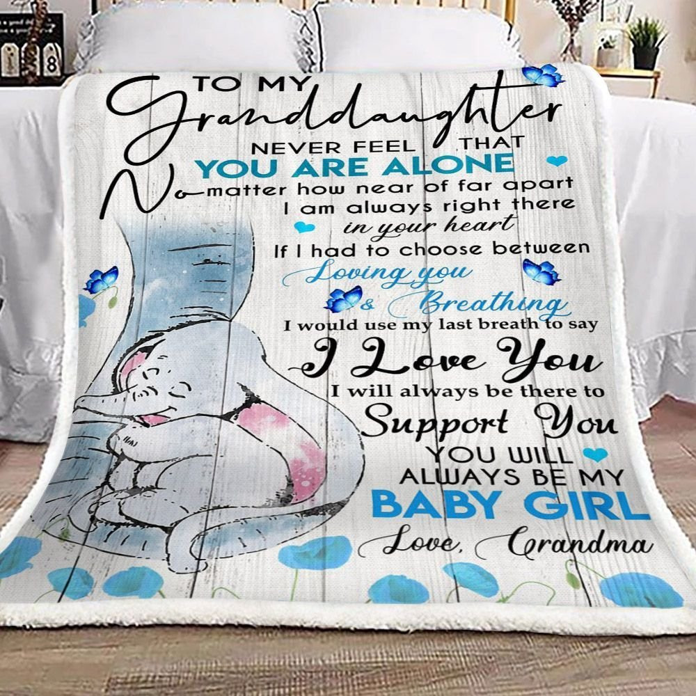 Personalized Elephants Butterfly To My Granddaughter From Grandma Never Feel That You Are Alone Sherpa Fleece Blanket Awesome Gifts For Her Great Customized Gifts For Birthday Christmas Thanksgiving Graduation